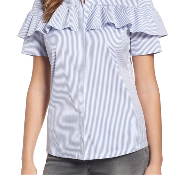 Halogen ruffle stripe poplin top - Picture 2 of 8